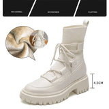 Autumn Winter Women's Boots Black White Ankle Boots Knit Leather Short Booties Woman Fall Shoes Punk Goth