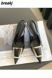 High Heel Shoes Women Slingback Sandals Female Pointed Toe Elegant Pumps For Party Shoes Brand Buckle Slip On Mule