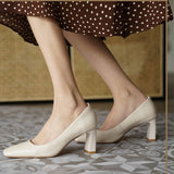 Women's Chunky High Heel 6.5CM Pumps 2023Spring/Autumn Square Toe French Retro Casual Professional Shoes Zapatos Mujer De