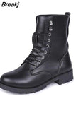Women's Shoes Mid Calf Boots Block Heels Ladies PU Leather Lace Up Cool Motorcycle Boots Comfortable Female Autumn Footwear