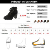 Black Chunky Heeled Women's Ankle Boots 2023 Autumn Metal Decor High Heels Shoes Woman Lace Up Platform Booties Big