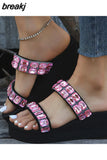 Women Sandals Bling Heels Sandals With Platform Shoes For Women Summer Indoor Outdoor Slippers Lightweight Wedge Zapatos