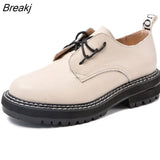 Women's Genuine Leather 2023 New Spring Autumn British Style Student Oxford Shoes Wild Thick Platform Ladies Large Size