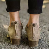 Women Footwear Autumn Leopard Canvas Shallow Ankle Boots 2023 Casual Ladies Zip Mid Heels Pointed Toe Female Woman Flats