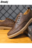 Men Round Head Leather Shoes Business Dress Shoes Handmade Casual Shoes Lace-up Footwear Men Platform Moccasins Slip-on