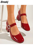 Toe Vintage Ankle Buckle Mary Jean Shoes 2023 European Style Thick High Heels Solid Elegant Women's Pumps Spring