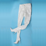 Furtado 2022 Spring Women Pants Boots Shiny Leather Pointed Toe Stilettos Heels Sexy leg Slimming Big Size Women's