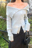 Color Knitted Sweater Woman Korean Fashion Clothing Elegant Long Sleeve Pullover Office Lady Button Causal Tops 2023