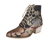Size boots women Embroidery Flower Med Heel Ankle Boots Comfort Autumn Winter Ankle Boots Brand Designer Short