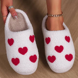 Women's Warm Lambswool Slippers Heart Printed Plush Home Slippers Shoes for Women Non Slip Soft Bottom Slides