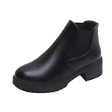 Heel Boots Women's 2023 New Fashion Light Leather Boots Brown Round Head Mid Heel Slip on Ankle Women's Shoes Women