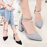 Elegant Pointed High Heels Fashion Comfort Thick with Womens Shoes Black Suede Single Shoes Professional Work