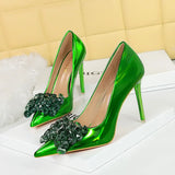 Breakj Banquet High Heels Fine Heel Shallow Mouth Pointed Crystal Bow Women's Shoes High Heel