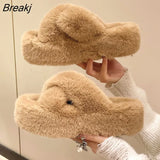 Chunky Women Slippers Fashion Open Toe Thick Sole Platform Flats Ladies Keep Warm Slides Women Casual
