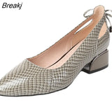Women Pumps Concise Serpentine Genuine Leather Pointed Toe Shoes Thick Heel Spring Autumn Fashion Office Lady