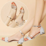 Breakj Low-Heeled Coarse Buckle Women's Sandals Pendant Water Drill Women's High-Heeled Sandals 2025