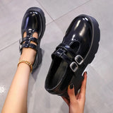 Buckle Strap Chunky Platform Pumps Women Patent Leather Thick Bottom Gothic Shoes Woman Punk Thick Heels Mary Jane