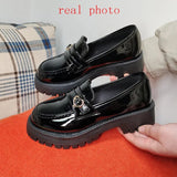 loafers Women Solid Black PU Leather Loafers Zapatos De Mujer Female Casual Slip On Chunky Heels Round Toe Platform