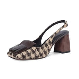 Retro Slingbacks Sandals Women Summer Square Toe High Heels Chunky Heels Dress Shoes for Women Brown Mary Janes