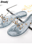 Women Summer Glitter Flat Flip-Flops Transparent Rivets Slippers Ladies Soft Rubber Beach Flip Flops Crystal Outdoor Sandals