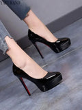 Leather Women Shoes Thin Heel High Heels Pointed Platform Not Tired Feet Black Single Shoes Party Prom Shoes Size 32