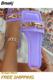 Women's Slippers 2023 Summer Transparent Chain Luxury Square Head Flat Heel Female plus size outdoor beach women slides