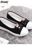 Zapatos De Mujer Lady Cute Sweet White Pu Leather Slip on Loafers Women Fashion Comfort Anti Skid Flat Shoes