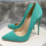 Fluo Mint Green Black White Crocodile Effect Women Pointy Toe High Heel Shoes Sexy Ladies Party Stiletto Pumps