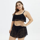 Plus Size Sexy Lace Women Tankini Swimsuit Bikini High Waist Beachwear Solid Summer Padded Swimwear Halter Bikini Set