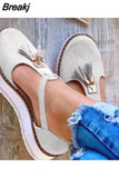 Women's Sandals Summer Vulcanized Shoes Fashion Tassel Casual Style Flat Shoes Solid Color Thick Bottom Women's