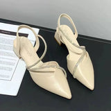 Summer New Women's Fashion Comfortable High Heels Women's Shoes Slip-on Pointed Toe Rhinestone Sandals Zapatillas