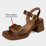 Size 34-40 Women Sandals Retro Genuine Leather High Heels Summer Shoes For Women 2023 Ankle Strap Platform
