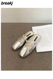 Brand Slippers Women Square Toe Slip On Mules Shoes Fashion Mary Janes Flats Heel Ladies Slides Female Spring Loafers