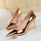 Breakj Fashion Sexy Metal With High Heel Shallow Pointed Nightclub Show Thin High Heels Women's Shoes Single