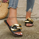 Shoes for Women 2023 Roman Chain Decoration Flat Women's Slippers Outdoor Open Toe Casual Ladies Slippers Female