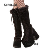 Great Quality 2023 Winter Black Brwon Gothic Chunky Platform Boots Comfy Chunky Heels Platform Keep Warm Shoes