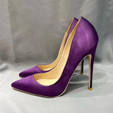 Solid Purple Satin Silk Women Pointy Toe High Heel Wedding Bridal Shoes Elegant Ladies Slip On Stiletto Pumps