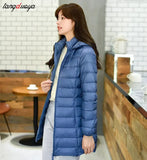 Women Plus Size Down Jackets Long Ultra Light Thin Casual Coat Slim Remove Hooded Parka Fashion Jacket Autumn
