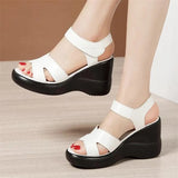 Wedges Heel 8cm High Heel Velcro Sandals Ladies 2021 Summer New Platform Large Model Catwalk Red Sandals Size