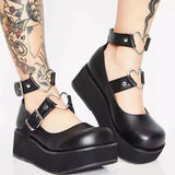 Design Dropship Sweet Lolita Style Gothic Cosplay Black Pink Cozy Wedges Mary Jane High Heels Pumps Platform Shoes