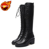 Long Ladies Boots Elegant Heeled High Heels Shoes for Women Lace-up Winter Knee Shaft with Laces White Spring Autumn