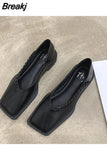 Shoes Ladies Female Footwear Square Toe Women's Moccasins Autumn Casual Sneaker Shallow Mouth Soft 2023 Retro Dress