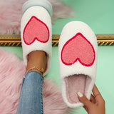 Winter Pink Smile Fur Slippers for Women 2023 Cute Cartoon Non-Slip Home Slides Woman Closed Toe Couple Cotton