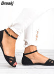 New Shoes Woman Open toe One-Strap Belt Wraps Cross-Knit Flat Women's Sandals Plus