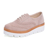 Spring Genuine Leather Brogue Shoes Women Silver Flat Platform Height Increasing 7cm Loafers Shoes For Women Big