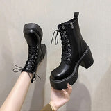 Platform Short Plush Women Short Boots Fashion Ladies Elegant Lace Up Ankle Boot Outdoor Thick Bottom Motorcycle