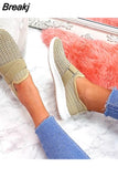 Summer Women Breathable Mesh Crystal Sneakers Light Weight Knitted Casual Ladies Flats Hook Loop Fashion Vulcanized