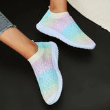 Rainbow Colors Crystal Flats Shoes Women Slip On Breathable Mesh Sneakers Woman Non Slip Walking Shoes Plus Size