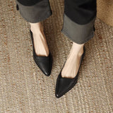 Retro Leather Heels Shoes Pointed Toe Slip-on Loafers Mid Heeled Shoes Women Spring Casual
