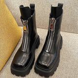 Women Leather Ankle Boots Shoes Round Toe Slip on Thick Bottom Elastic Cool Short Boots Footwear Botas De Mujer High